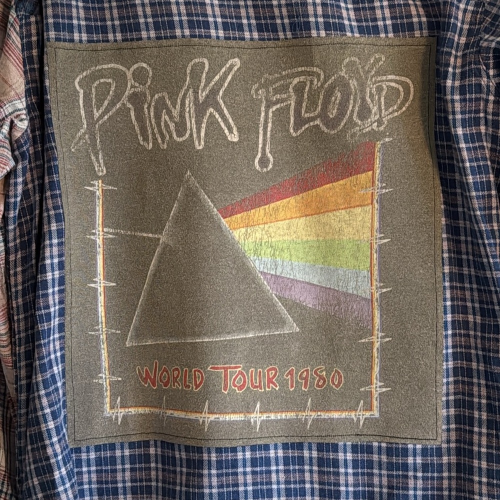 Upcycled Pink Floyd Graphic Tee On REWIND Lightweight Flannel Shirt Size M OOAK - Picture 3 of 3